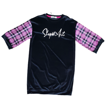 Abito bimba in velluto raso e check