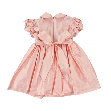 Abito neonata in shantung pura seta con fiocchi