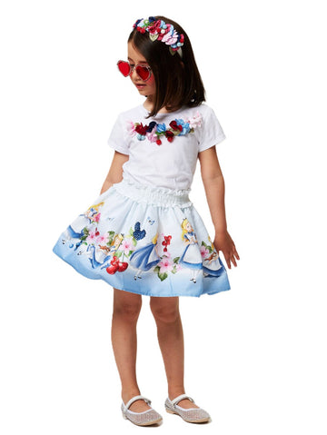 T-shirt bimba con fiori e frutti cotone organico