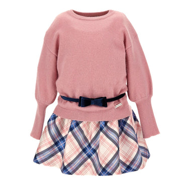 Abito con cintura, mikado e stampa tartan