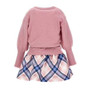 Abito con cintura, mikado e stampa tartan