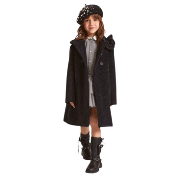 Cappotto Bambina doppiopetto nero con fiore