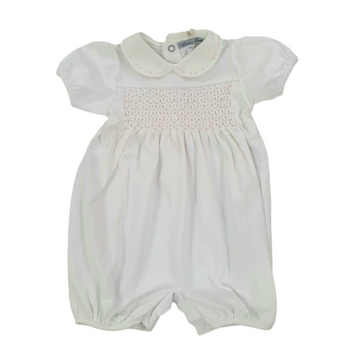 Pagliaccetto in cotone ricamo punto smock