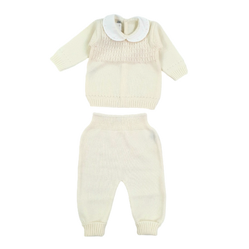 Set completo nascita in lana punto smock in rosa