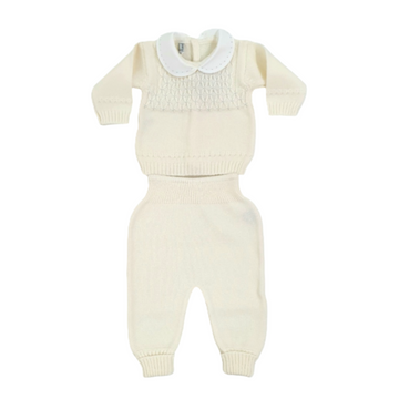 Set completo nascita in lana punto smock celeste