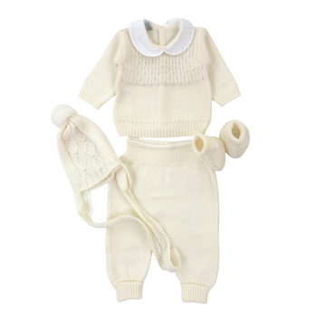 Set completo nascita in lana punto smock celeste