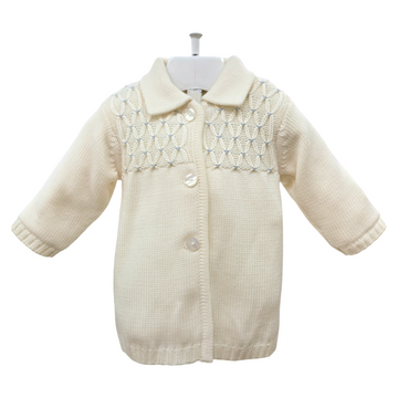 Cappottino in pura lana con punto smock cielo