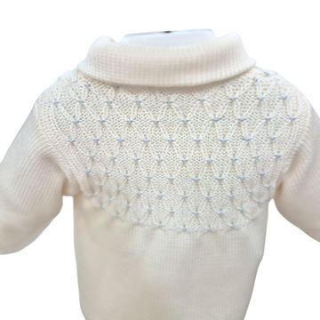 Cappottino in pura lana con punto smock cielo