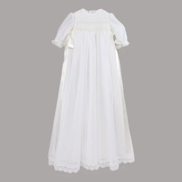 Abito battesimo lungo punto smock con cuffia