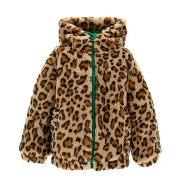 Bomber peluche con cappuccio maculato