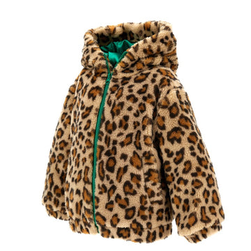 Bomber peluche con cappuccio maculato