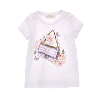 T-shirt stampa borsetta con strass