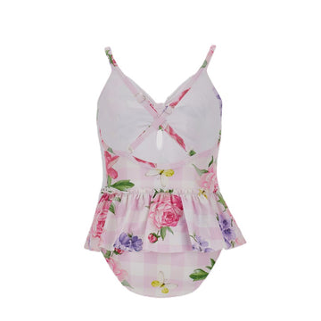 Costume Bimba intero stampa vichy e floreale