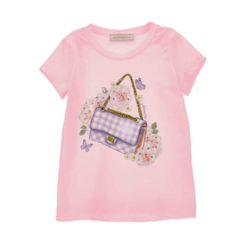 T-shirt stampa borsetta con strass
