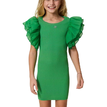 Abito fitted con maniche in organza