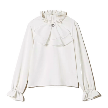 Blusa bimba in crèpe de Chine con jabot