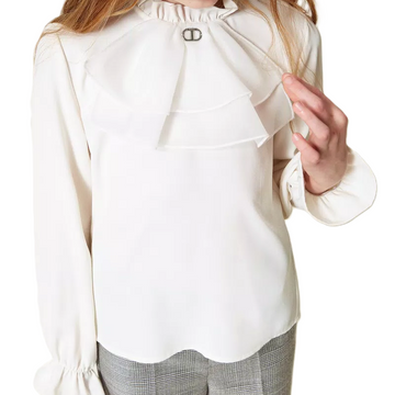 Blusa bimba in crèpe de Chine con jabot