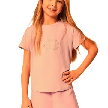 T-shirt bimba con Oval T strass