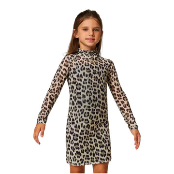 Abito corto in tulle animalier