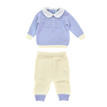 Completo in lana ricamo punto smock