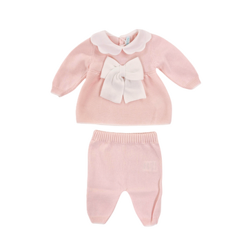 Completo neonata in filo cotone fiocco over (rosa)