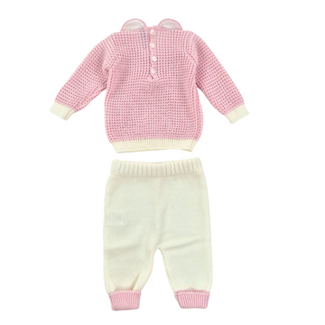 Completo a maglia in pura lana con fiocco