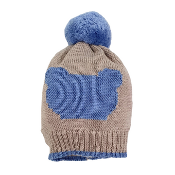 Cappello in lana con ricamo intarsio e pon