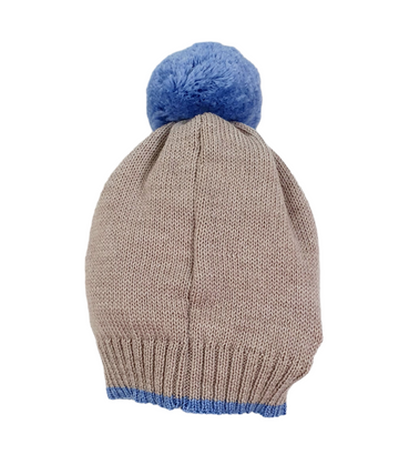 Cappello in lana con ricamo intarsio e pon
