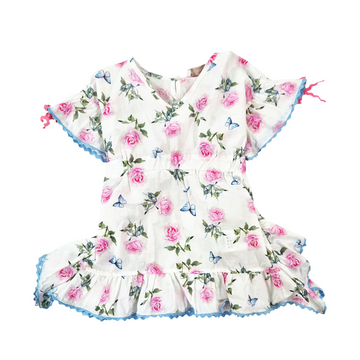 Kaftano bimba stampa rose con volant