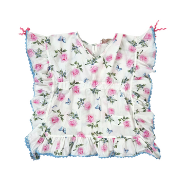 Kaftano bimba stampa rose con volant