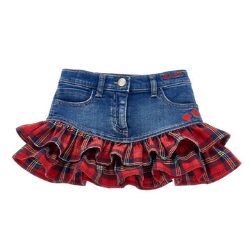 Minigonna Bimba denim con volant e cuori