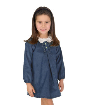 Abito Bimba in velluto celeste a costine e batista