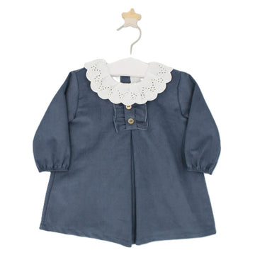 Abito Bimba in velluto celeste a costine e batista