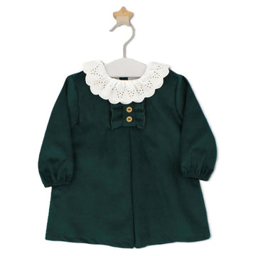 Abito Bimba in velluto verde a costine e batista