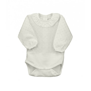 Body in cotone plumetis con collo arricciato