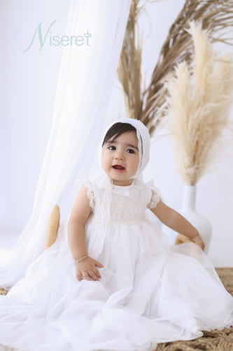 Abito Battesimale lungo organza e punto smock