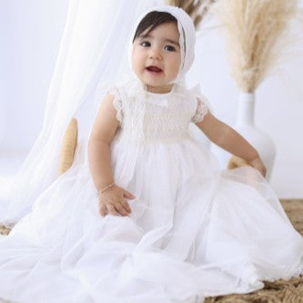 Abito Battesimale lungo organza e punto smock