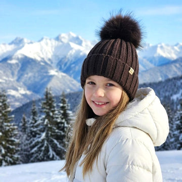 Cappello Bimba lana con pon pon vera pelliccia