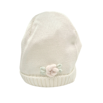 Cappellino in lana con rosa ricamata