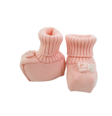 Scarpette in lana con rosa ricamata