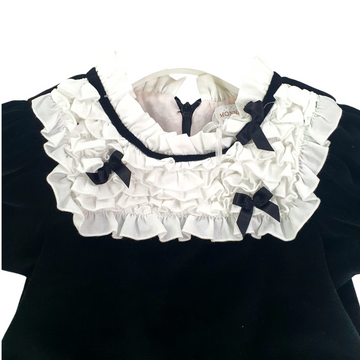 Abito bimba in velluto raso con minirouches