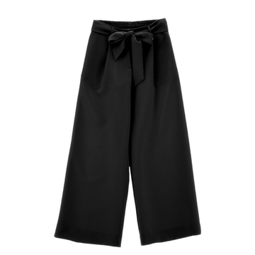 Pantaloni frescolana con cintura e bottone gioiello