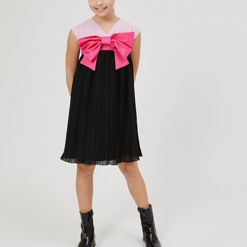 Abito con fiocco georgette plissettato Monnalisa