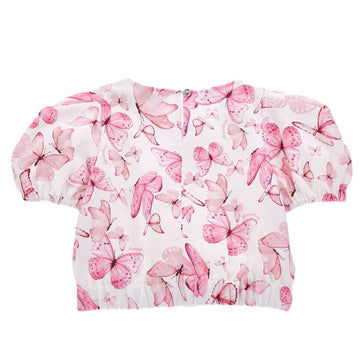 Top raso di cotone stampa farfalle