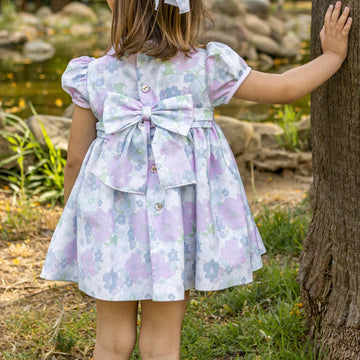 Abito bimba in cotone punto smock a fiori
