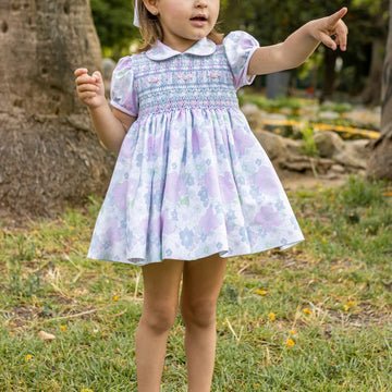 Abito bimba in cotone punto smock a fiori