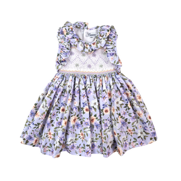 Abito bimba in cotone e ricamo punto smock