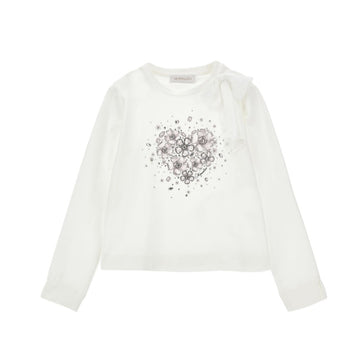 T-shirt Bimba jersey Cuore e fiocco con strass