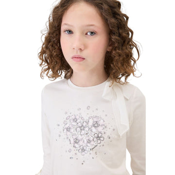 T-shirt Bimba jersey Cuore e fiocco con strass