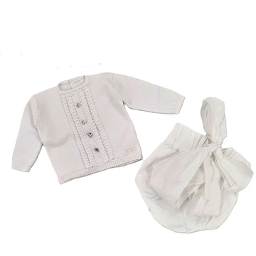 Completo neonata in filo cotone e bottone gioiello